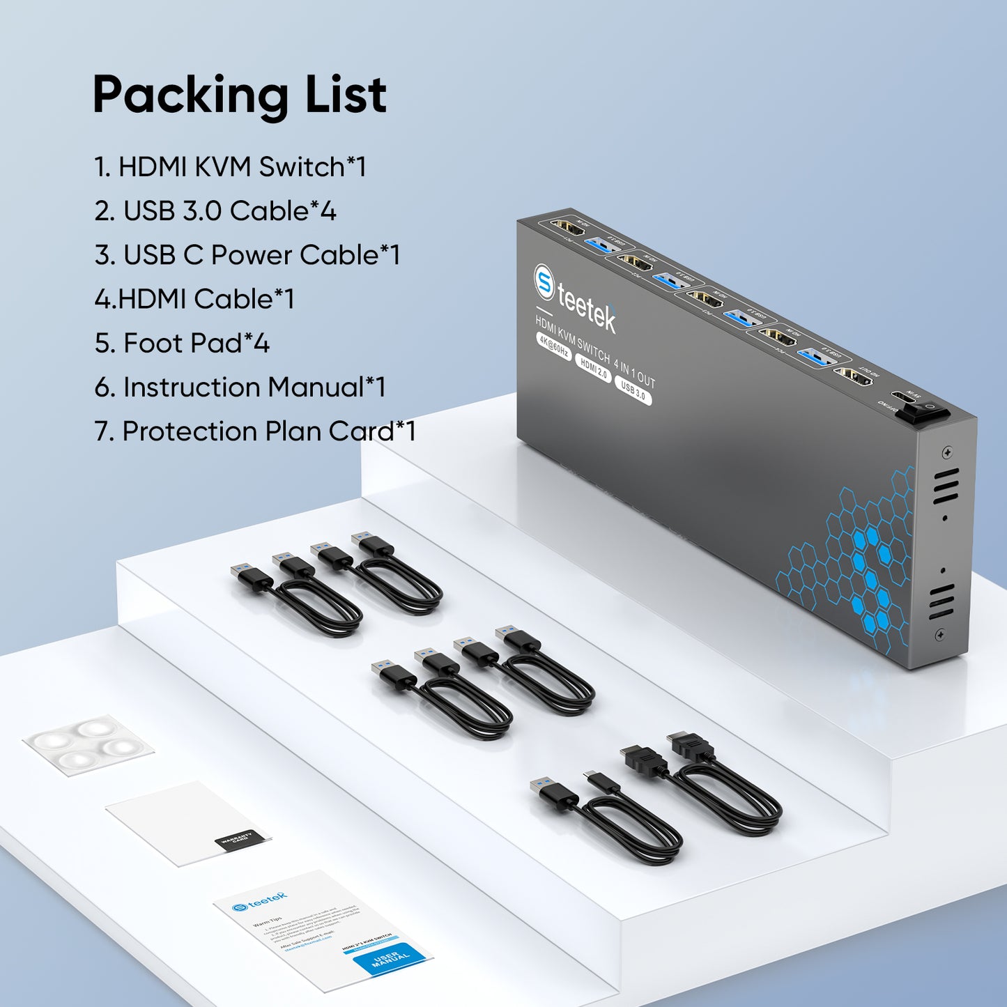 USB 3.0 HDMI KVM Switch 1 Monitors 4 Computers, 4K@60Hz KVM Switches for 4 Computers Sharing Monitor Keyboard Mouse Hard Drives Printer, with EDID Adaptive,1 HDMI Cable and 4 USB Cable